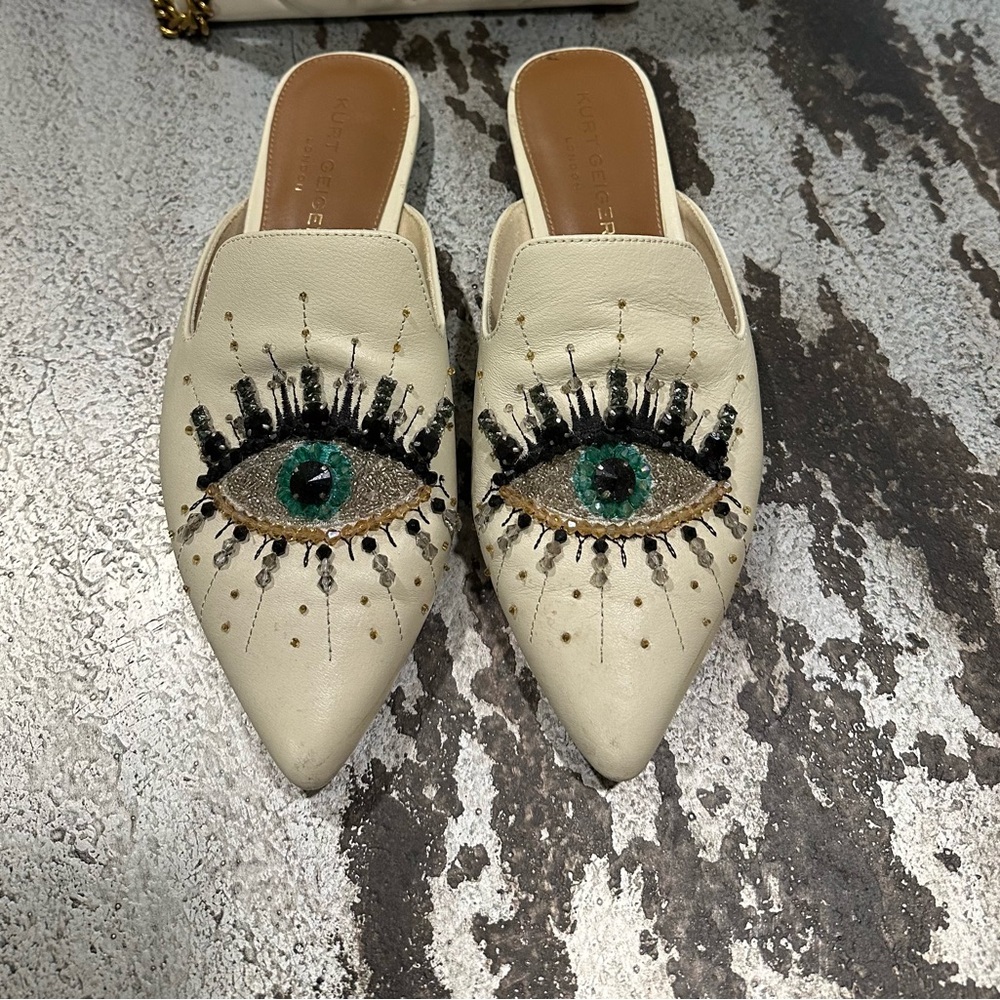 Embellished Eye Design Mules